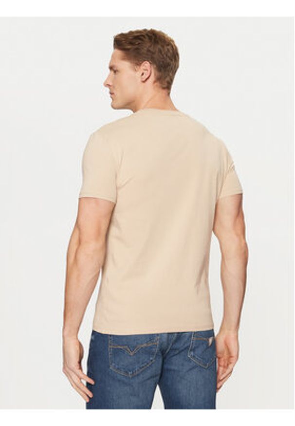 Guess T-Shirt M2YI24 J1314 Beżowy Slim Fit. Kolor: beżowy. Materiał: bawełna