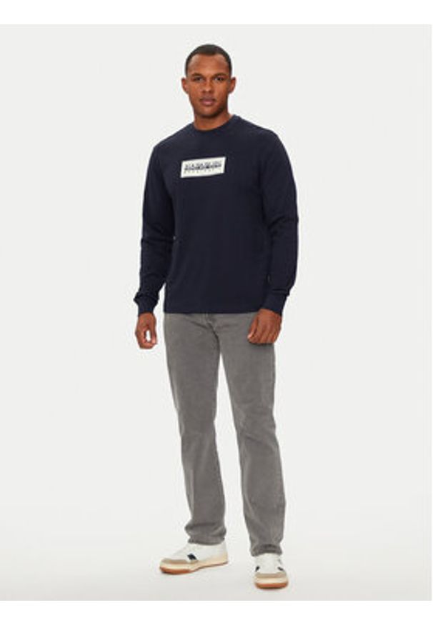 Napapijri Longsleeve S-Box Logo NP0A4I3M Granatowy Regular Fit. Kolor: niebieski. Materiał: bawełna. Długość rękawa: długi rękaw