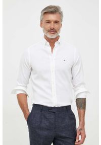 TOMMY HILFIGER - Tommy Hilfiger koszula męska kolor biały slim z kołnierzykiem button-down. Typ kołnierza: button down. Kolor: biały #1