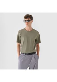 outhorn - T-shirt basic męski - khaki. Kolor: brązowy. Materiał: materiał, dzianina, bawełna. Wzór: gładki