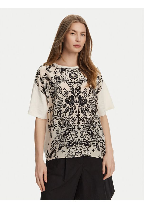 Weekend Max Mara T-Shirt Pampas 2515941082 Beżowy Relaxed Fit. Kolor: beżowy. Materiał: bawełna