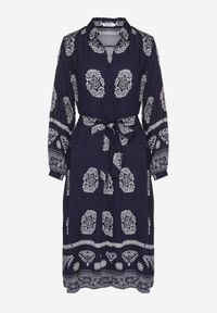 Renee - Granatowa Sukienka Koszulowa Wiązana w Pasie w Stylu Boho Rorisha. Okazja: na co dzień. Kolor: niebieski. Materiał: tkanina, wiskoza. Typ sukienki: koszulowe. Styl: boho #4