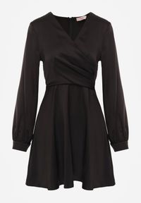 Born2be - Czarna Satynowa Sukienka VICES z Bawełny o Kopertowym Kroju Glanita. Okazja: na co dzień. Kolor: czarny. Materiał: satyna, bawełna. Typ sukienki: kopertowe. Styl: casual, klasyczny #3