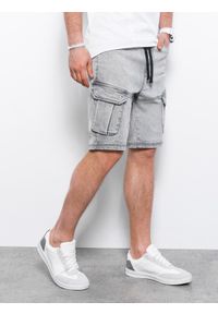 Ombre Clothing - Krótkie spodenki męskie jeansowe - szare V4 W362 - XXL. Kolor: szary. Materiał: jeans. Długość: krótkie #4