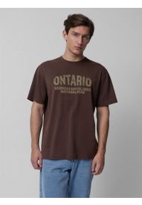outhorn - T-shirt z nadrukiem męski - brązowy. Kolor: brązowy. Materiał: materiał, bawełna, dzianina. Wzór: nadruk. Sezon: zima #5