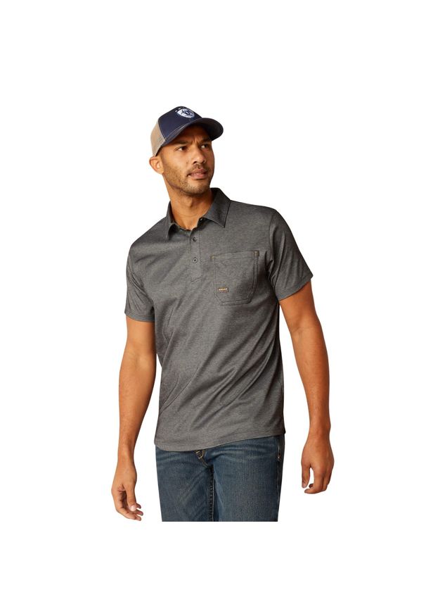 Polo Ariat Rebar. Okazja: na co dzień. Typ kołnierza: polo. Kolor: szary. Styl: casual