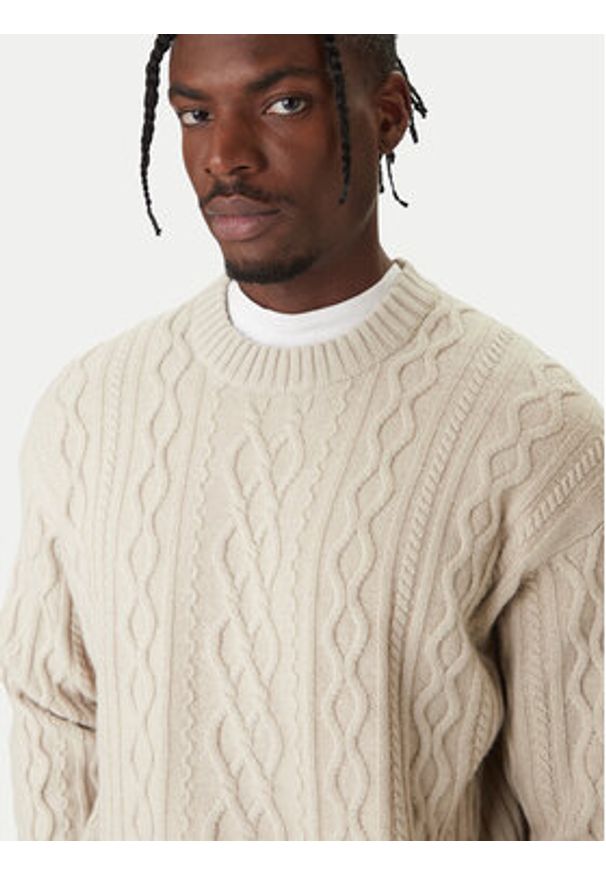 BOSS Sweter Kableto 50548689 Beżowy Regular Fit. Kolor: beżowy. Materiał: wełna