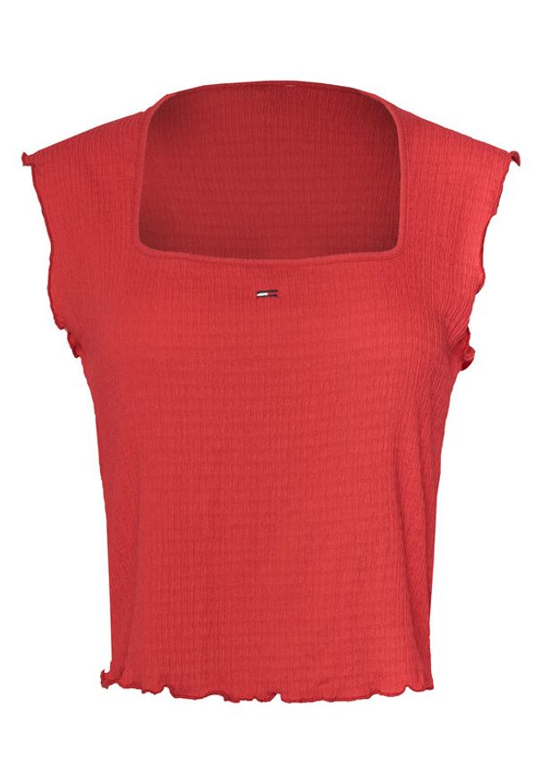 Tommy Jeans Top Smock Seersucker DW0DW22220 Czerwony Slim Fit. Kolor: czerwony. Materiał: syntetyk