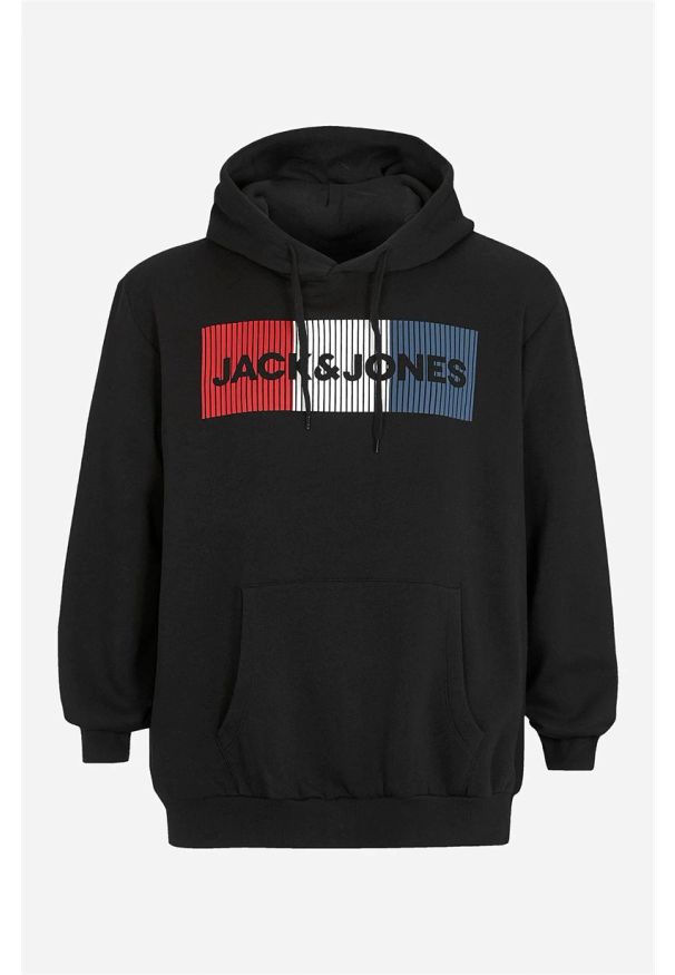 JACK & JONES PLUS - Bluza z kapturem Plus Size Corp. Typ kołnierza: kaptur. Kolekcja: plus size. Kolor: czarny. Materiał: dzianina, dresówka. Wzór: nadruk. Styl: klasyczny