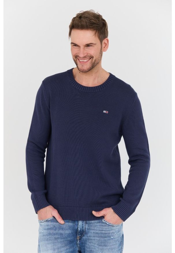 Tommy Jeans - TOMMY JEANS Granatowy męski sweter, Rozmiar L. Kolor: niebieski