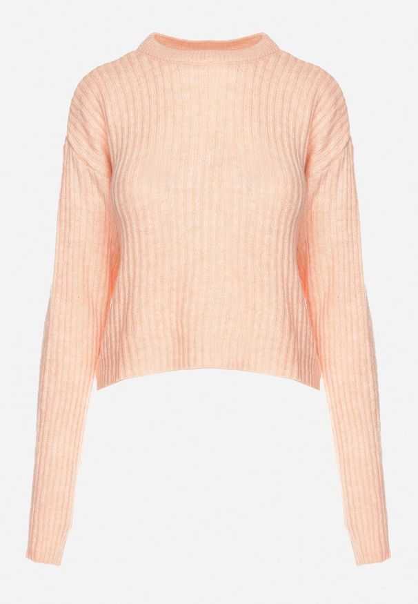 Born2be - Jasnoróżowy Sweter o Pudełkowym Kroju z Prążkowanym Tłoczeniem Omelis. Okazja: na co dzień. Kolor: różowy. Materiał: prążkowany. Długość rękawa: długi rękaw. Długość: długie. Styl: elegancki, casual
