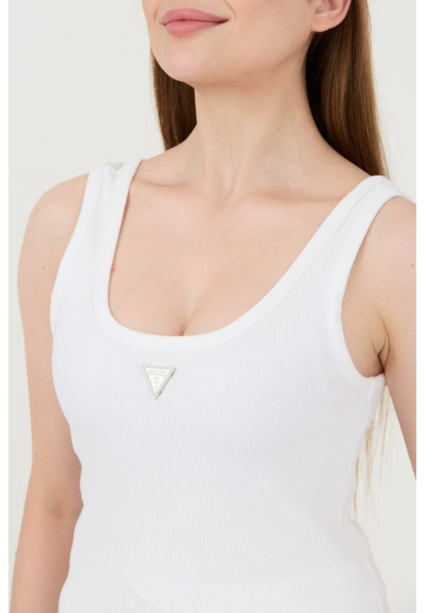 Guess - GUESS Biały damski top Ribbed Knit Tank, Rozmiar L. Kolor: biały
