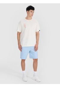 4f - 4F T-shirt oversize z nadrukiem męski - biały L. Okazja: na co dzień. Kolor: biały. Materiał: dzianina, materiał, bawełna, jersey. Wzór: nadruk. Styl: klasyczny, elegancki, sportowy, casual