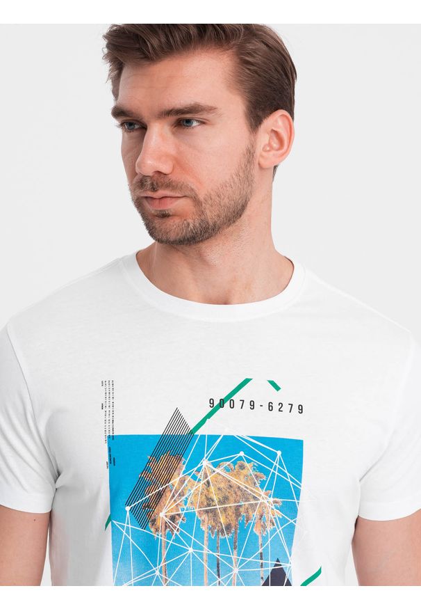 Ombre Clothing - T-shirt męski bawełniany z nadrukiem California - biały V1 - Rozmiar: XXL. Kolor: biały. Materiał: bawełna. Wzór: nadruk. Sezon: lato. Styl: klasyczny