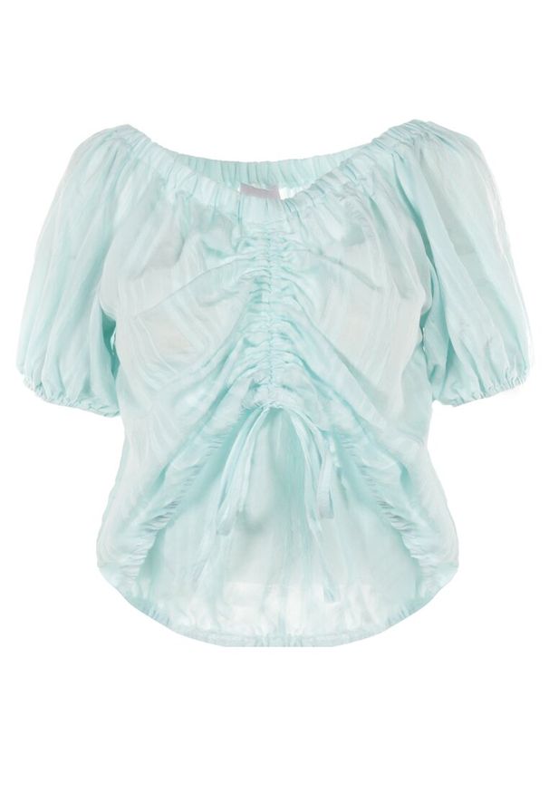 Born2be - Jasnoniebieska Bluzka Aethenis. Typ kołnierza: dekolt hiszpanka. Kolor: niebieski. Materiał: jeans. Długość: krótkie