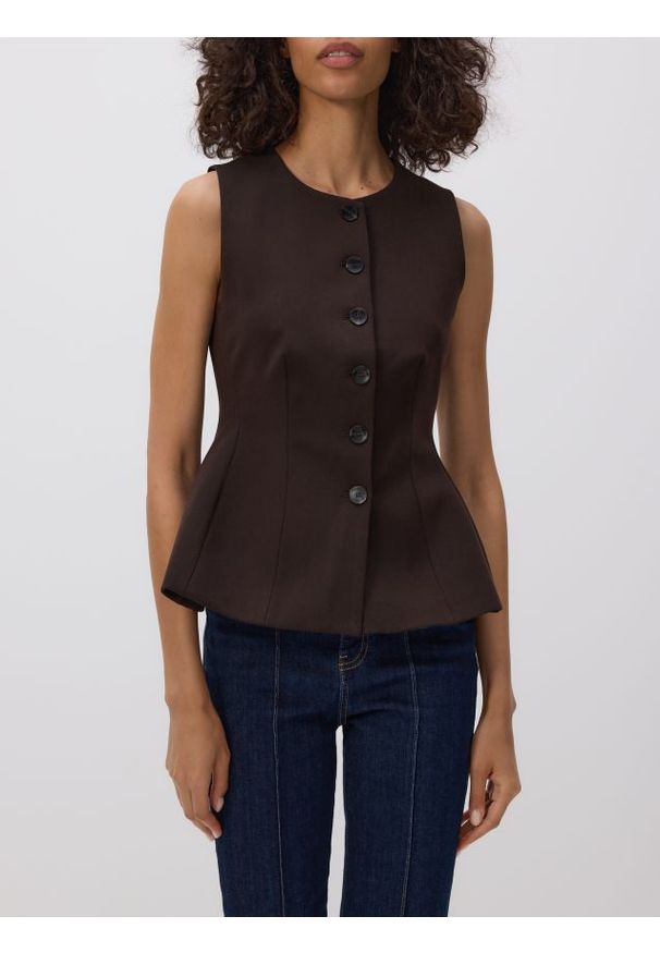 Reserved - Kamizelka z wiskozą - ciemnobrązowy. Kolor: brązowy. Materiał: wiskoza
