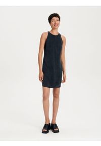 Reserved - Sukienka mini z lyocellem - czarny. Kolor: czarny. Materiał: tkanina, wiskoza. Wzór: gładki. Długość: mini