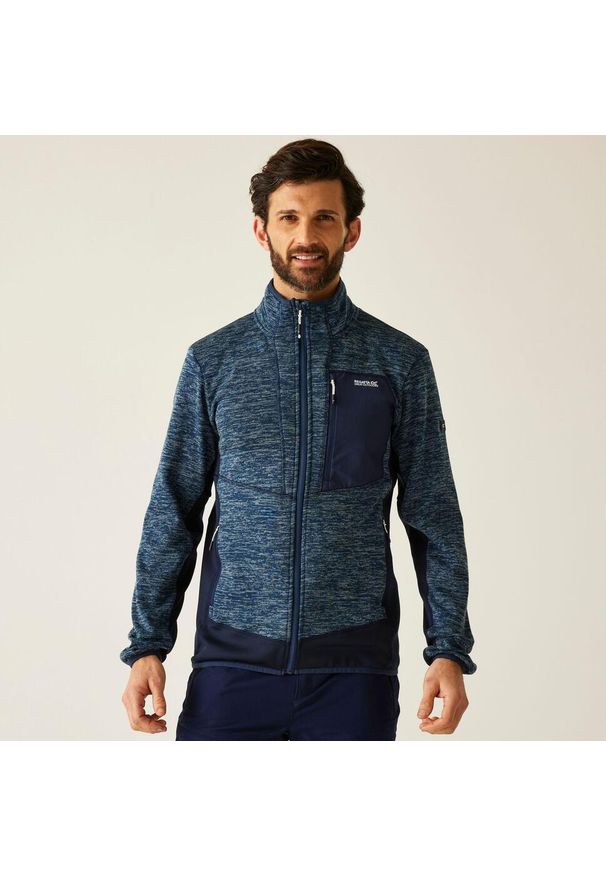 Regatta - Bluza męska rozsuwana Baslinn. Kolor: turkusowy, niebieski, wielokolorowy. Materiał: dzianina, materiał, polar. Wzór: melanż. Sport: turystyka piesza