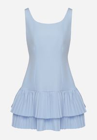 Born2be - Jasnoniebieska Sukienka Rozkloszowana z Taliowaniem i Plisowanym Dołem Soreqa. Okazja: na co dzień. Kolor: niebieski. Typ sukienki: plisowane. Styl: casual, klasyczny #6