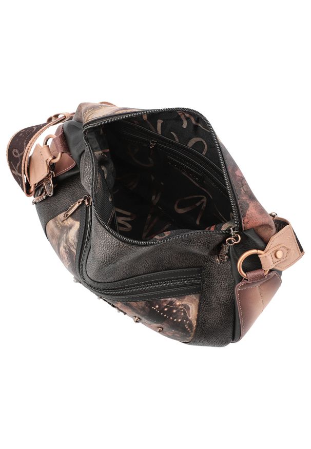 Brązowa Torebka Anekke Modna Listonoszka Damska. Kolor: brązowy. Wzór: nadruk, aplikacja. Materiał: zdobione