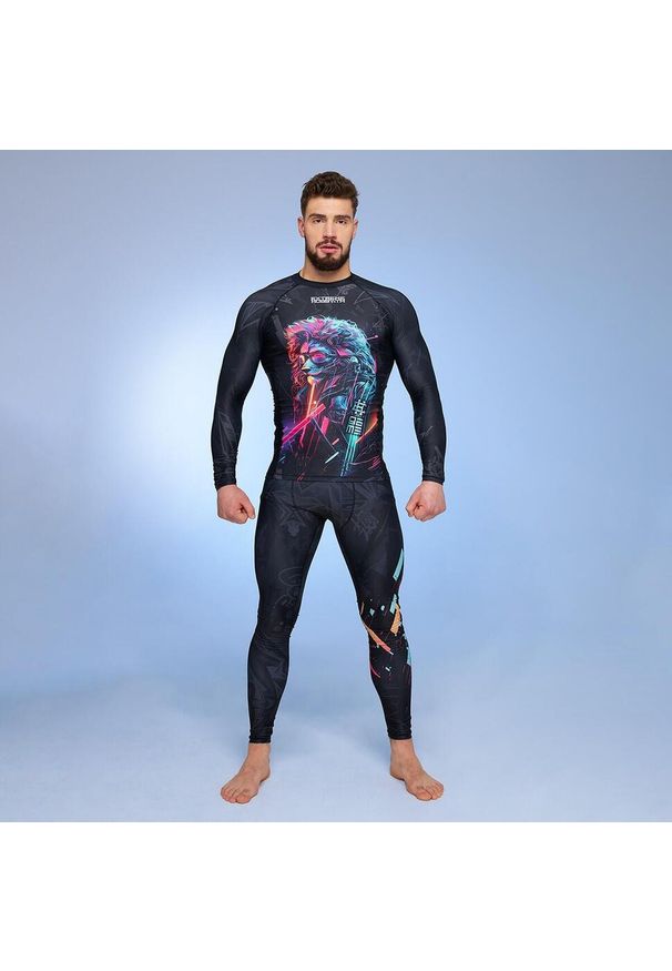 Legginsy sportowe męskie EXTREME HOBBY CYBER ANIMALS. Kolor: czarny. Materiał: poliester, elastan. Sport: fitness