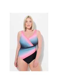 ULLA POPKEN - Damski Kostium kąpielowy cieniowanie miękkie miseczki drapowanie. Kolekcja: plus size. Kolor: czarny. Materiał: elastan, poliamid, materiał