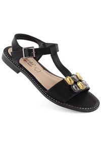 Sandały damskie z cyrkoniami komfortowe czarne S.Barski 030. Kolor: czarny #1