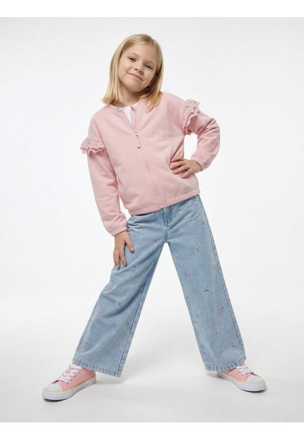 Sinsay - Jeansy wide leg z efektem sprania - niebieski. Kolor: niebieski