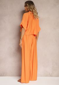 Renee - Pomarańczowy 2-Częściowy Komplet z Wiskozy Koszula o Luźnym Kroju Szerokie Spodnie Velvitela. Kolor: pomarańczowy. Materiał: wiskoza. Wzór: bez wzorów #3