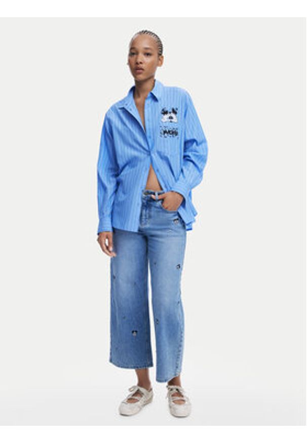 Desigual Koszula Mickey 25WWCW19 Niebieski Oversize. Kolor: niebieski. Materiał: bawełna