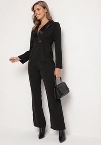 Born2be - Czarny Elegancki Kombinezon o Taliowanym Kroju z Szerokimi Nogawkami Lirraza. Okazja: na spotkanie biznesowe. Kolor: czarny. Długość rękawa: długi rękaw. Długość: długie. Styl: elegancki #6