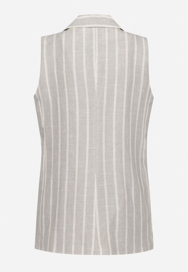 Born2be - Szara Kamizelka z Krótkim Rękawem w Paski Vikirella. Okazja: na co dzień. Kolor: szary. Materiał: materiał, jeans. Długość rękawa: krótki rękaw. Długość: krótkie. Wzór: paski. Sezon: lato. Styl: klasyczny, casual