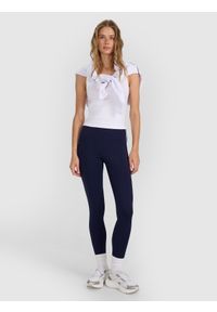 4f - 4F Legginsy dzianinowe damskie - granatowe S. Okazja: na co dzień. Kolor: niebieski. Materiał: dzianina. Wzór: gładki, ze splotem. Styl: casual