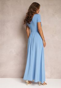 Renee - Jasnoniebieska Sukienka Maxi z Rozkloszowanym Dołem i Rozcięciem Zarya. Kolor: niebieski. Długość rękawa: krótki rękaw. Długość: maxi #4