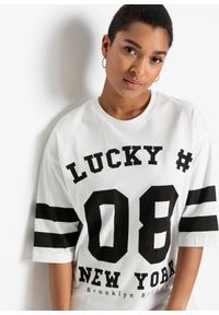 bonprix - Shirt oversize z czystej bawełny organicznej. Kolor: biały. Materiał: bawełna. Wzór: nadruk #3