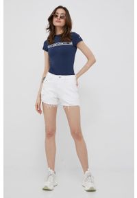 Tommy Jeans szorty jeansowe BF0192 damskie kolor biały gładkie high waist. Stan: podwyższony. Kolor: biały. Materiał: bawełna, materiał. Wzór: gładki #3