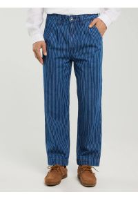 Big-Star - Jeansy męskie loose w prążek granatowe Temir 540. Okazja: na co dzień. Stan: podwyższony. Kolor: niebieski. Wzór: prążki. Styl: elegancki, casual, klasyczny