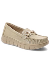 Mokasyny damskie Vinceza, cholewka ze skóry naturalnej o metalicznym wykończeniu wsuwany fason, złote, 39981. Okazja: na co dzień. Kolor: złoty. Materiał: skóra. Szerokość cholewki: normalna. Styl: casual, klasyczny, elegancki #1