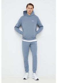 Calvin Klein bluza męska kolor niebieski z kapturem gładka. Typ kołnierza: kaptur. Kolor: niebieski. Materiał: dzianina. Wzór: gładki #4
