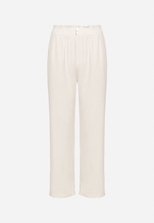 Born2be - Jasnobeżowe Spodnie Paper Bag z Gumką w Talii i Wysokim Stanem Lunavia. Okazja: na co dzień. Stan: podwyższony. Kolor: beżowy. Styl: elegancki, casual