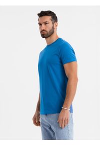Ombre Clothing - Męski klasyczny bawełniany T-shirt BASIC - niebieski V12 - Rozmiar: XXL. Okazja: na co dzień. Kolor: niebieski. Materiał: bawełna. Styl: klasyczny #3