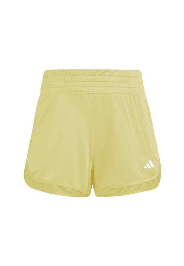 Adidas - Szorty Pacer Essentials Knit High-Rise. Kolor: biały, żółty, wielokolorowy. Materiał: materiał