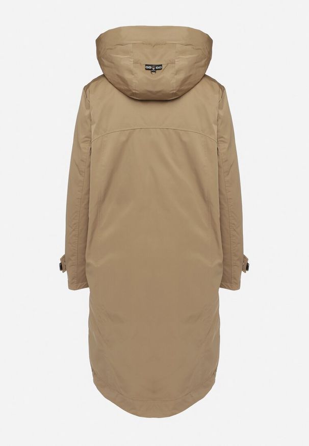 Born2be - Ciemnobeżowa Pudełkowa Kurtka Typu Parka z Kapturem i Kieszeniami Kaithraea. Typ kołnierza: kaptur. Kolor: beżowy. Materiał: jeans. Sezon: zima. Styl: elegancki, klasyczny