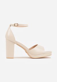 Renee - Beżowe Sandały VICES na Słupku i Grubej Podeszwie z Wkładką ze Skóry Naturalnej Adeia. Okazja: na urodziny, na ślub cywilny, na wesele, na imprezę. Zapięcie: pasek. Kolor: beżowy. Materiał: skóra. Sezon: lato. Obcas: na słupku. Styl: elegancki #5