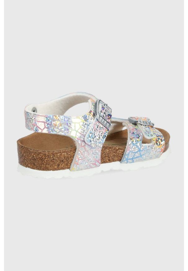 Birkenstock sandały dziecięce kolor srebrny. Zapięcie: klamry. Kolor: srebrny. Materiał: guma, materiał