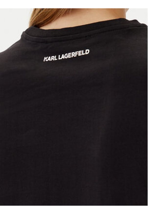 Karl Lagerfeld - KARL LAGERFELD T-Shirt A2W17120 Czarny Regular Fit. Typ kołnierza: dekolt w karo. Kolor: czarny. Materiał: bawełna