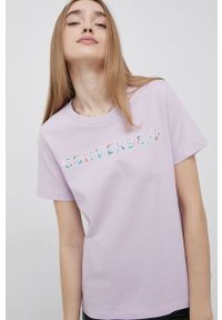 Converse t-shirt bawełniany kolor fioletowy. Kolor: fioletowy. Materiał: bawełna. Wzór: nadruk #2