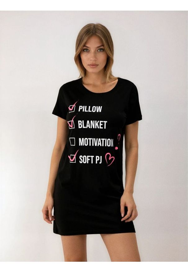 Sinsay - Bawełniana koszula nocna z napisem - czarny. Kolor: czarny. Materiał: bawełna. Wzór: napisy