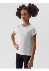 4f - 4F T-shirt gładki dziewczęcy 122 (6-7 lat). Kolor: biały. Materiał: bawełna. Wzór: gładki. Sezon: lato