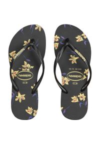 Havaianas - Japonki Slim Floral Damskie. Kolor: czarny, żółty, wielokolorowy. Materiał: kauczuk. Wzór: gładki, paski #2